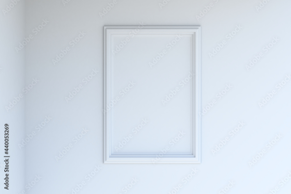 Poster white room with a picture frame on the wall. 3d rendering