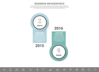Modern vector infographics with two circles. Business template with 2 steps for diagram, web, banner, presentations, flowchart, content, levels, chart, graphic, timeline