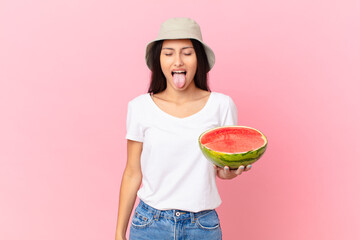 with cheerful and rebellious attitude, joking and sticking tongue out