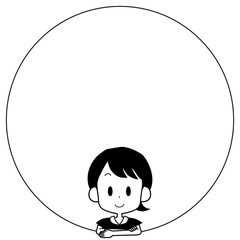 笑顔の女の子とフレームのイラスト