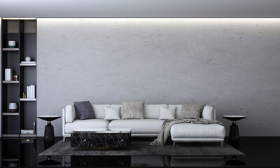 Modern living room interior design and furniture mock up decoration and empty concrete wall background, 3d rendering

