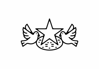 Black line art illustration of two bird and star