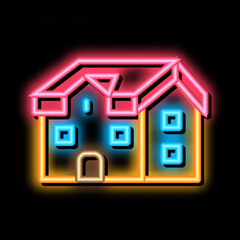 house roof type neon light sign vector. Glowing bright icon house roof type sign. transparent symbol illustration