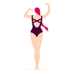 Dancing happy young woman. Disco, sports activity, fitness, movement. Love to yourself and your body. Illustration in flat style isolated on white background