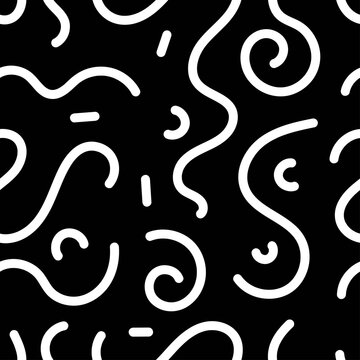 Seamless abstract pattern on black background. Vector doodle image. Graphic linear wallpaper.