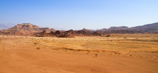 Wide angle high view of Timna valley in Israel.