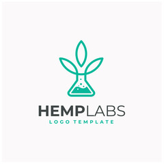 Cannabis Marijuana Hemp Leaf with Tube Lab for CBD Extract Pharmacy Medicine logo design