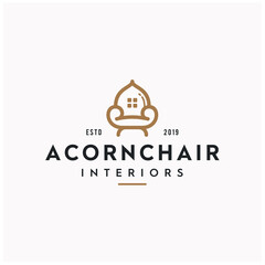 Vintage Acorn Oak Nut with Classic Sofa Chair and Window House for Home Interior logo design