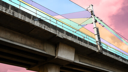 Fototapeta na wymiar Train Railway with multi colored sky