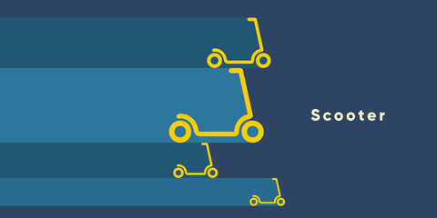 Electric scooter. Set of flat vector illustrations. City transport, simple background image. Patterns.  Ideal for banner, poster or flyer.