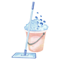 Watercolor mop and bucket