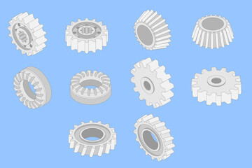 set of isometric gears in two projections