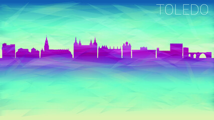 , Toledo Spain Skyline City Silhouette. Broken Glass Abstract Geometric Dynamic Textured. Banner Background. Colorful Shape Composition. - obrazy, fototapety, plakaty