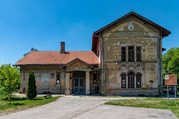 Jarkovci, Serbia - June 05, 2021: The summer house Pejacevic was built at the end of the 19th century. Today it is a village primary school