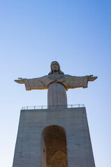 View of statue catholic monument Sanctuary of Christ the King, Santuario de Cristo Rei, Lisbon, Portugal.  Sacred Heart of Jesus Christ 