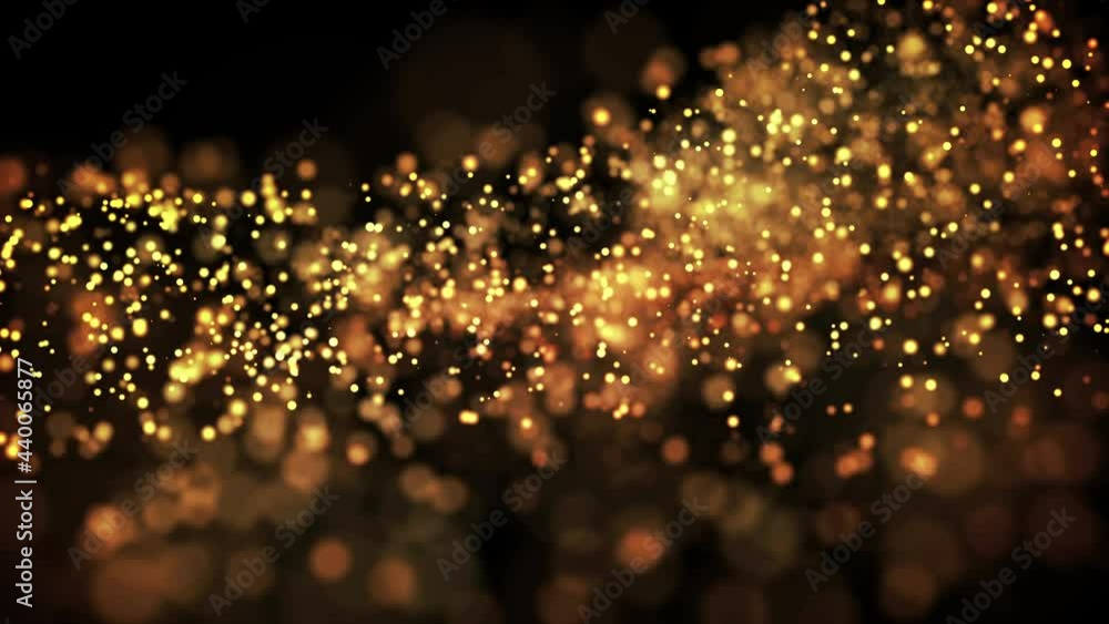 Aufkleber gold glowing particles flow in viscous liquid and bright glisten. science fiction. 4k 3d sci-fi back