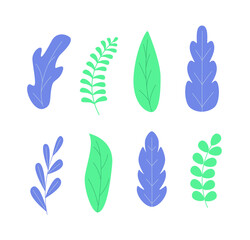 Set nature abstract leaves. Collection of trendy foliages. Vector illustration.