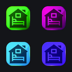 Accommodation four color glass button icon