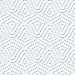 Rendering seamless geometric 3d pattern. White abstract background. 3D tiles. Optical illusions. Template for wrapping paper or cards. Luxurious ornament for interior design. 3D panels.	
