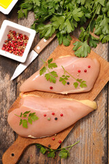raw chicken breast with peppers and parsley