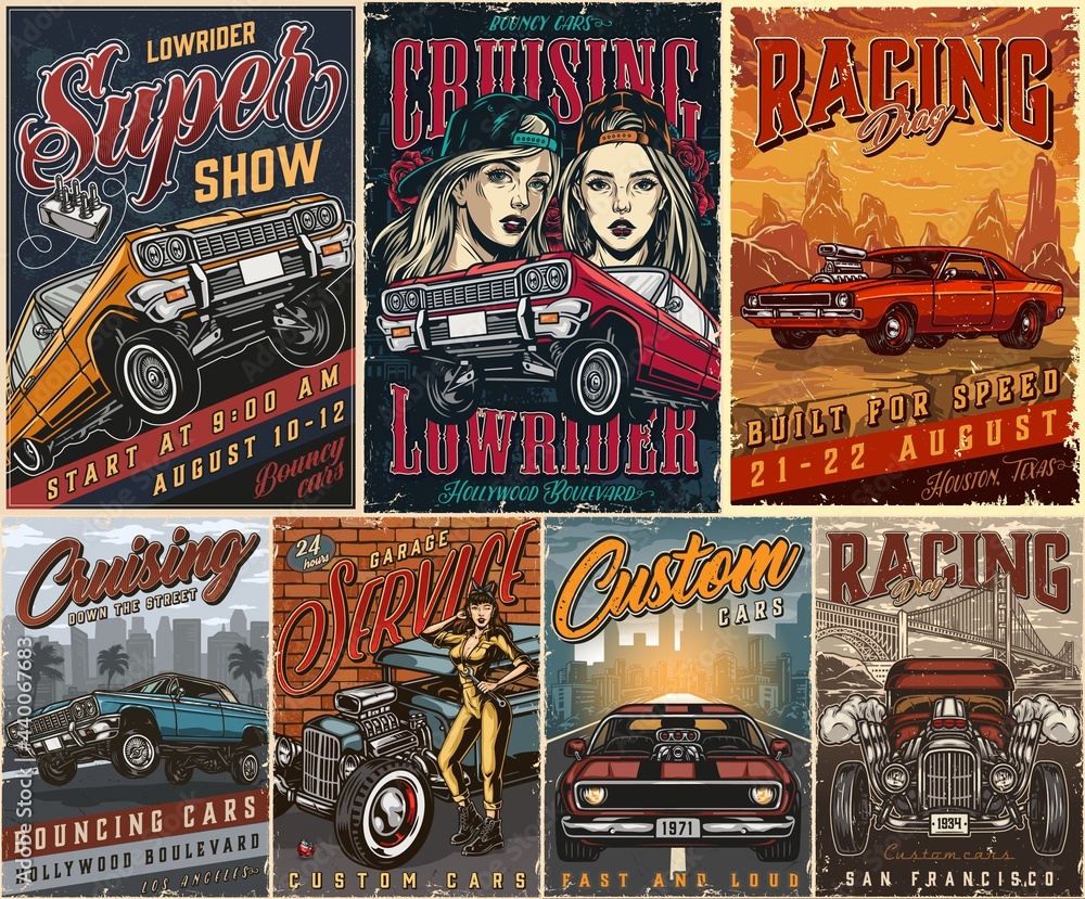 Canvas Prints custom cars vintage colorful posters