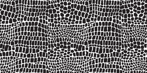 Crocodile skin black Seamless vector pattern isolated on white background.