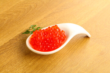 Red caviar in the bowl