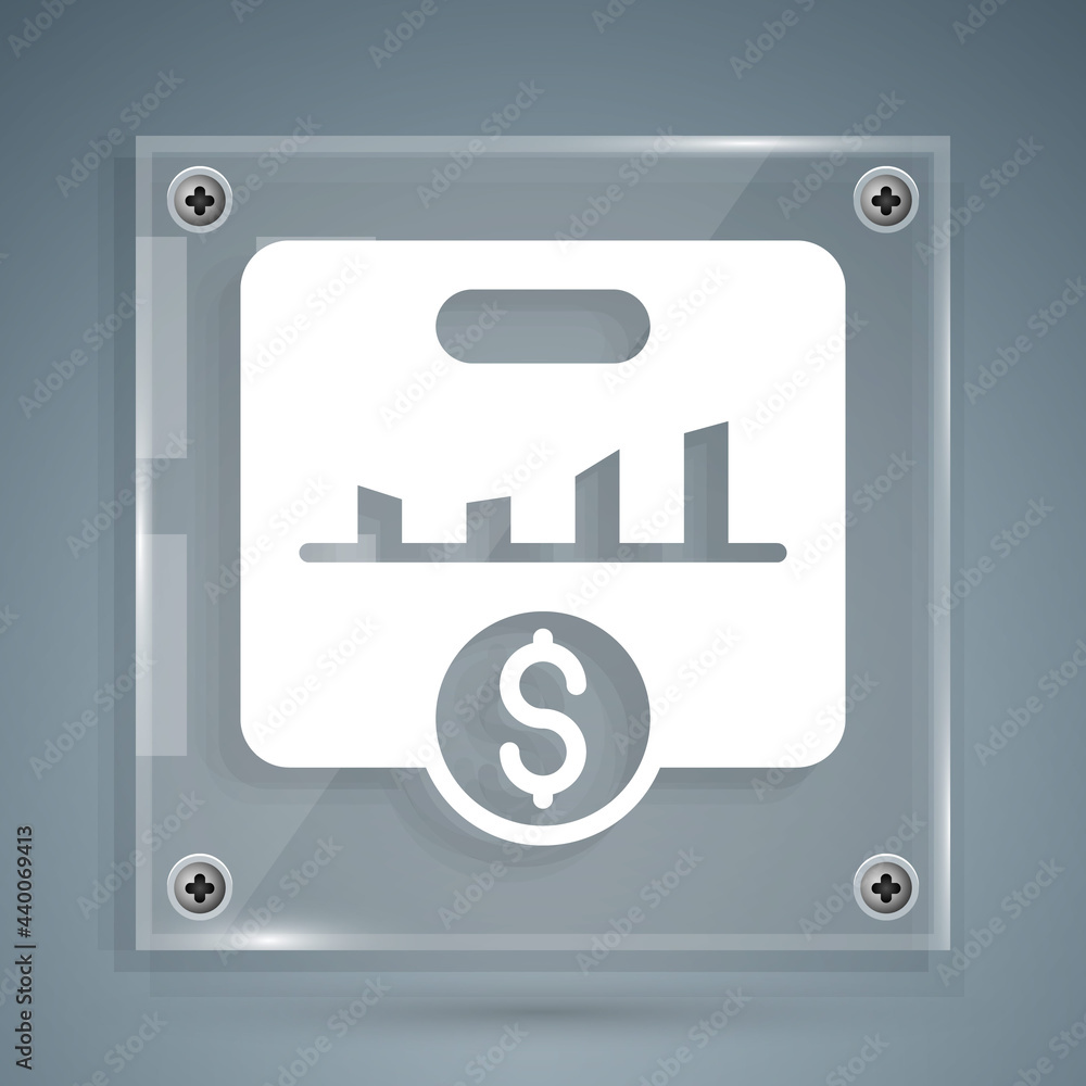 Poster white kpi - key performance indicator icon isolated on grey background. square glass panels. vector