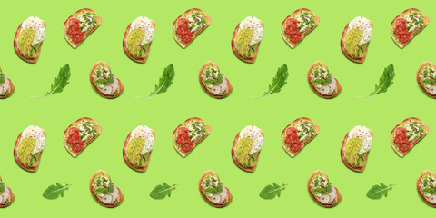 Tasty sandwiches on color background