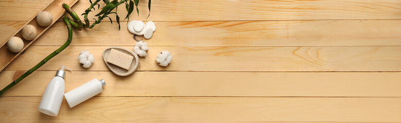 Beautiful spa composition on wooden background with space for text