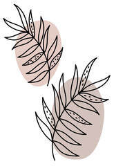 Cute contemporary abstract line leaves and pastel background with different shapes for wall decoration, postcard botanical vector illustration
