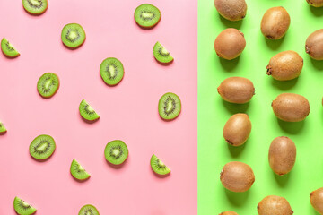 Tasty ripe kiwi on color background