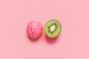 Painted cut kiwi on color background