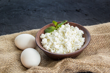 A healthy breakfast of cottage cheese. Creative atmospheric decoration