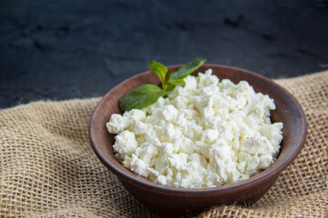 A healthy breakfast of cottage cheese. Creative atmospheric decoration