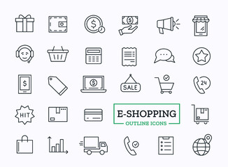 Vector ecommerce outline icons. Set of signs for online Shopping