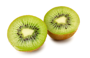 Cut ripe kiwi on white background