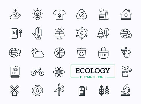 Ecology Web icon set. Vector Thin Line Symbols Design. 