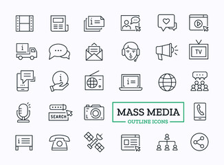 Mass media thin line icons. Vector information channels symbols - obrazy, fototapety, plakaty