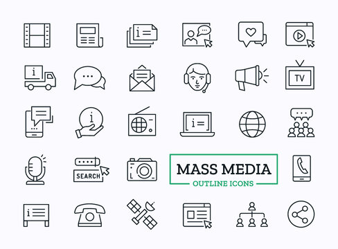 Mass media thin line icons. Vector information channels symbols