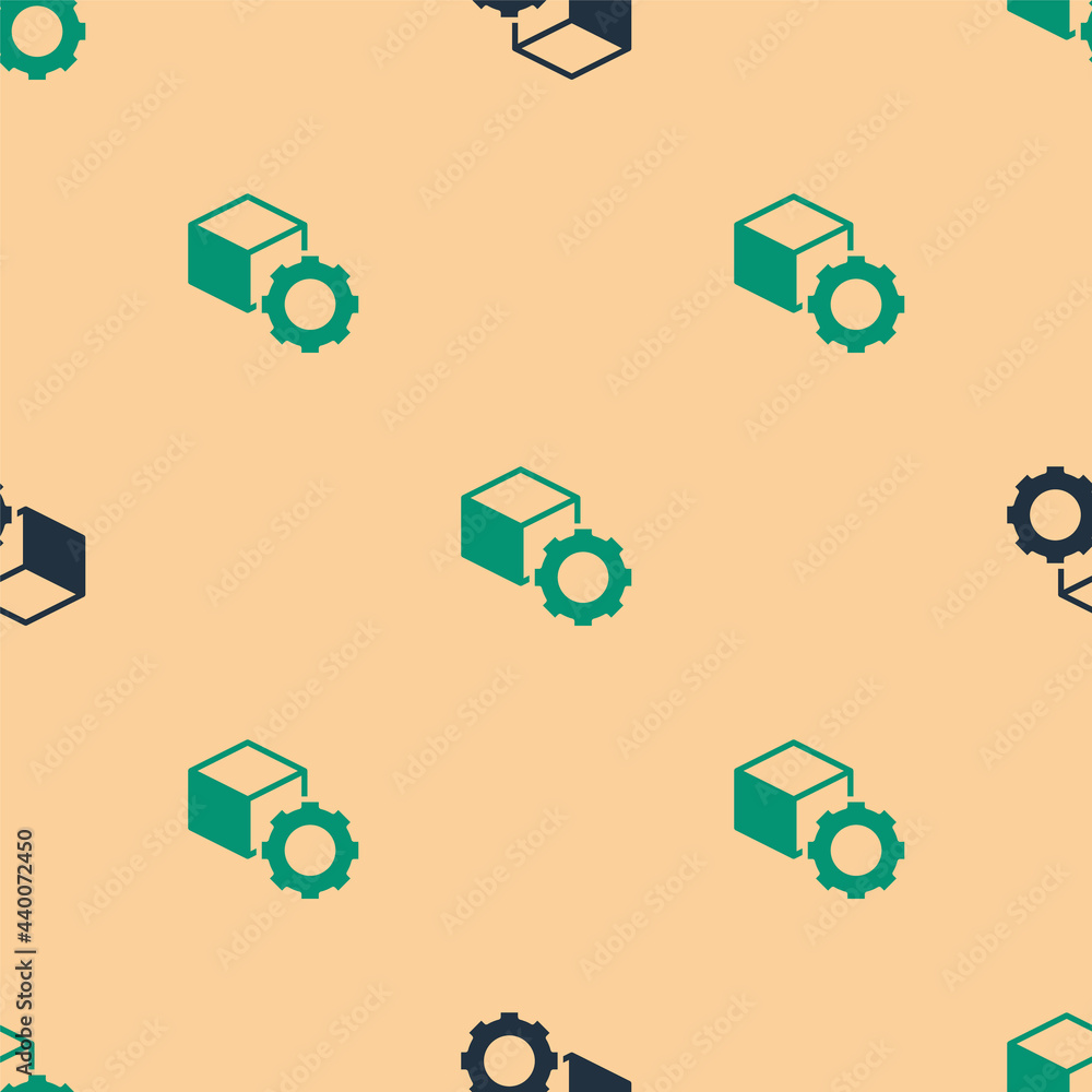 Aufkleber green and black isometric cube icon isolated seamless pattern on beige background. geometric cubes s