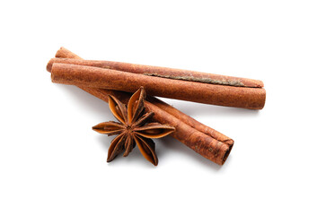 Cinnamon sticks on white background
