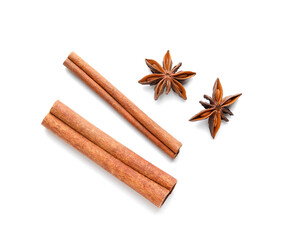 Cinnamon sticks on white background