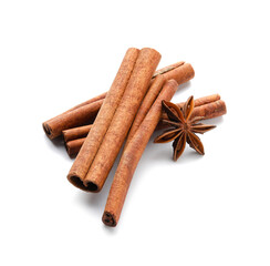 Cinnamon sticks on white background