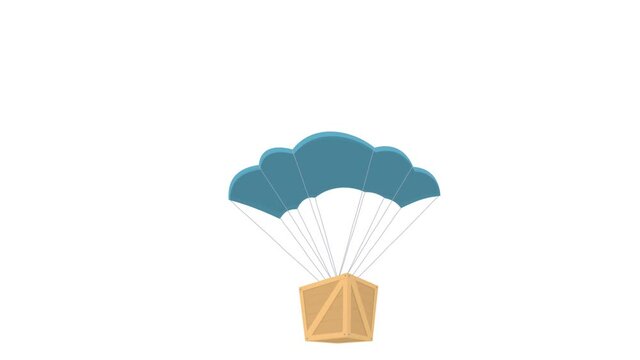 Cargo on a parachute. Animation of parcel delivery, the alpha channel is enabled. Cartoon