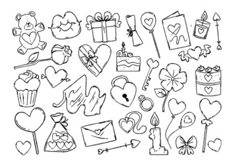 set of hand drawn illustrations love valentine day