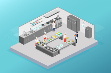 Vector of chefs working cooking in the kitchen of a restaurant