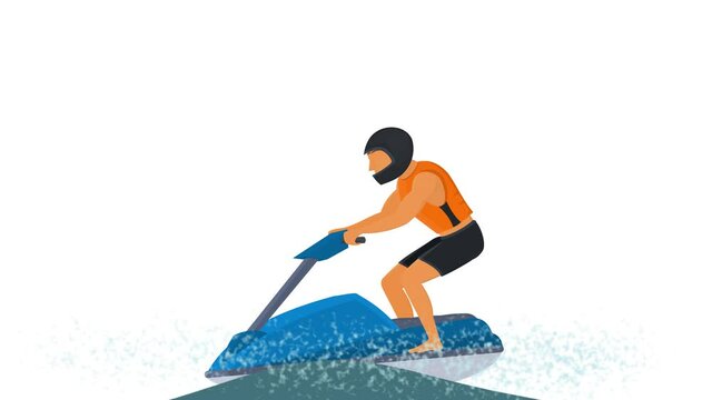 Jet ski. Animation of a man on a jet ski, the alpha channel is turned on. Cartoon