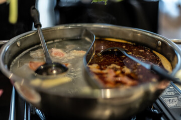 bowl of hotpot water in chinese restaurant