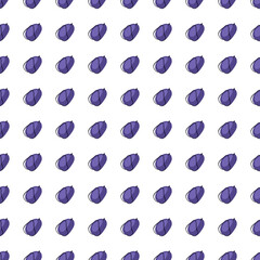 Little isolated navy blue plums silhouettes seamless doodle pattern. White background. Hand drawn food backdrop.